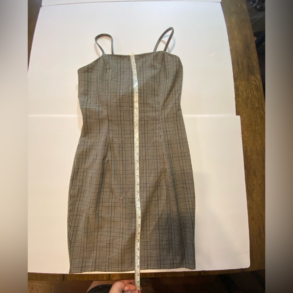 Nude Plaid Print Tie Back Dress Black-Grey Size Large B6 - Picture 3 of 4